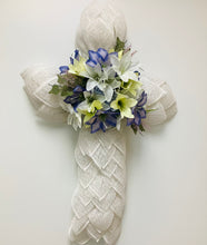 Load image into Gallery viewer, Cross-White Poly Burlap with florals
