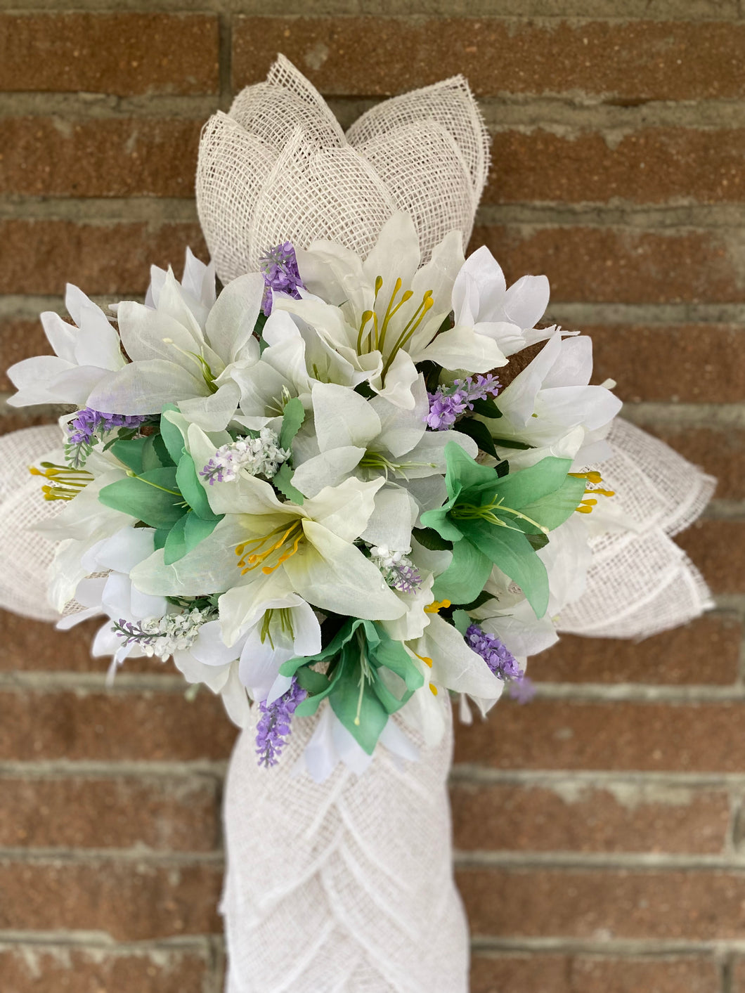 Cross-White Poly Burlap with florals
