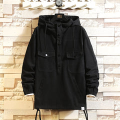Loose Half-Zip Hooded Cargo Jacket