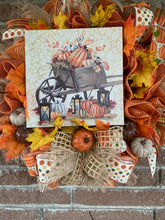 Load image into Gallery viewer, Pumpkins in Wheelbarrow 22” Wreath
