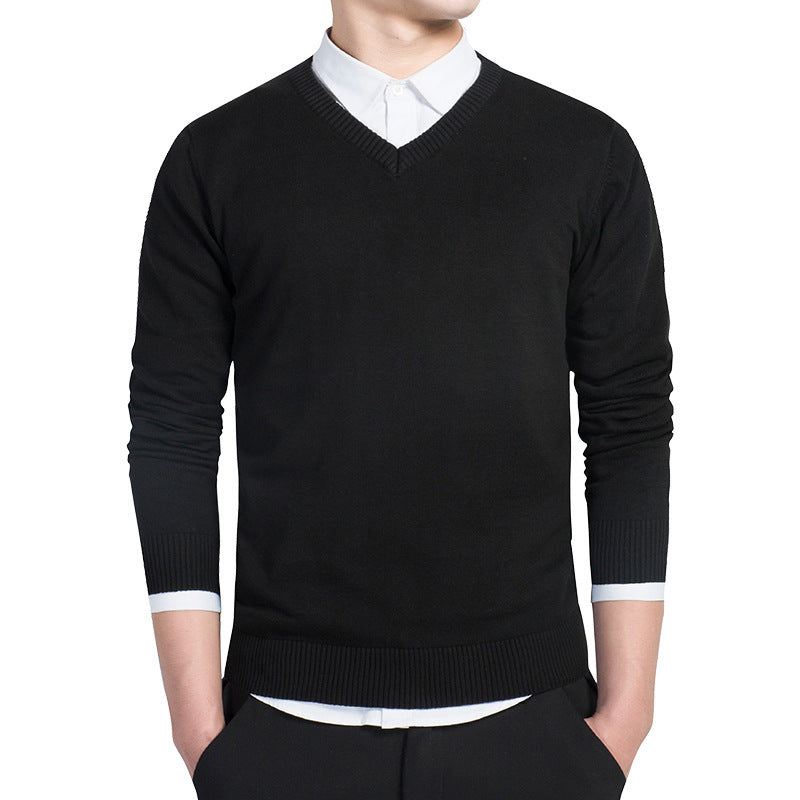 Solid Color V-Neck Knit Sweater
