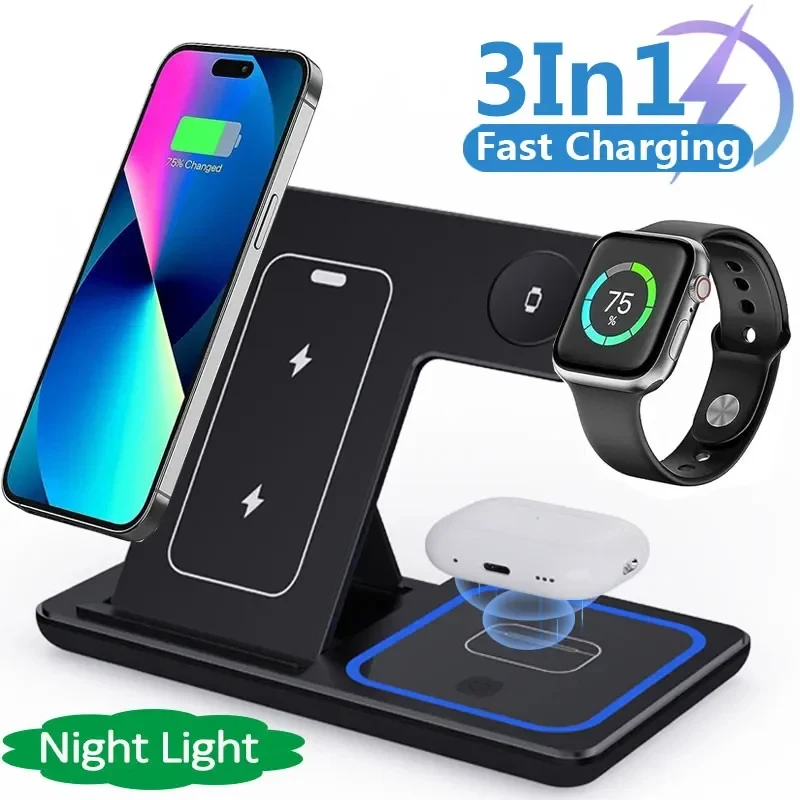 3 In 1 LED Fast Wireless  Charging Station