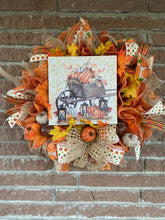 Load image into Gallery viewer, Pumpkins in Wheelbarrow 22” Wreath
