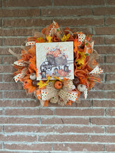 Load image into Gallery viewer, Pumpkins in Wheelbarrow 22” Wreath
