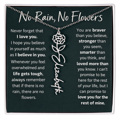Flower Name Necklace - No Rain No Flowers