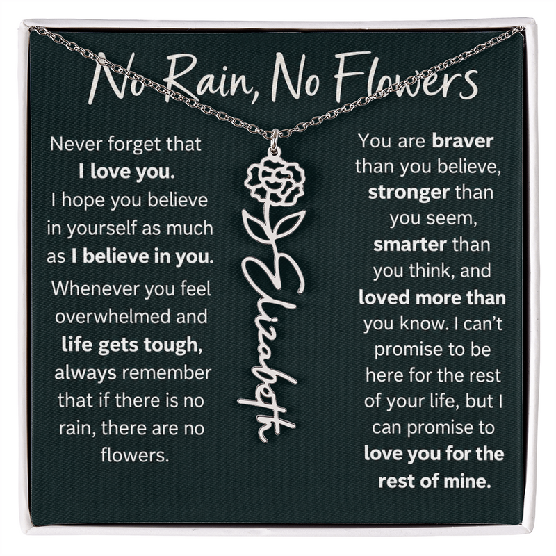 Flower Name Necklace - No Rain No Flowers