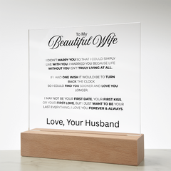 Acrylic Square Plaque - To My Beautiful Wife