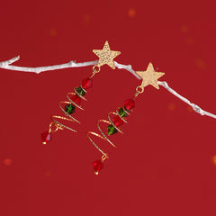 S925 Silver Christmas Tree Star Tassel Earrings