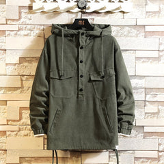 Loose Half-Zip Hooded Cargo Jacket
