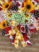 Load image into Gallery viewer, Home Sweet Home Ladybug/Sunflower Wreath
