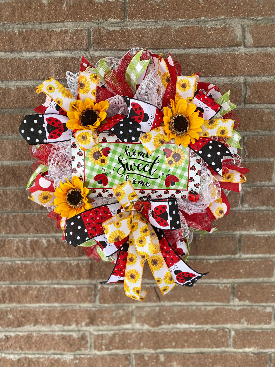 Home Sweet Home Ladybug/Sunflower Wreath