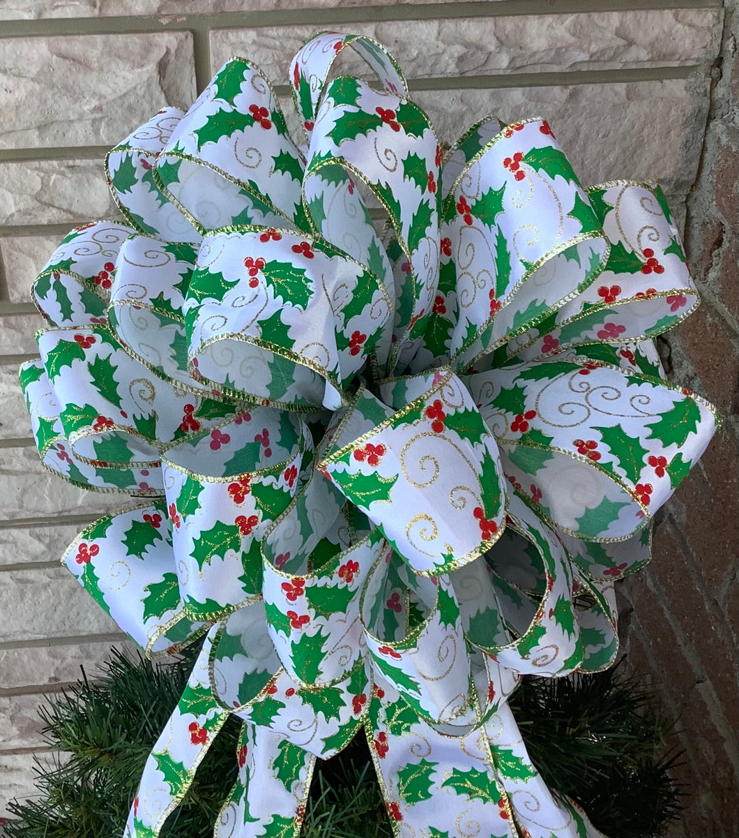 Mistletoe Tree Topper-Christmas-Holiday Decor-Extra large bow