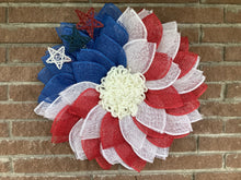 Load image into Gallery viewer, Patriotic Sunflower, Porch decor for summer, Front door wreath, Red White &amp; Blue
