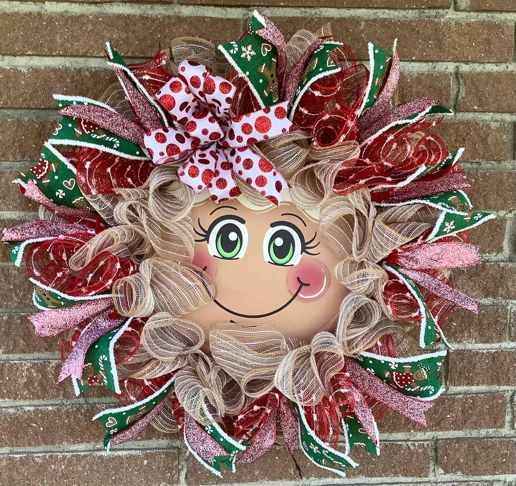 Gingerbread Wreath-Christmas-Home Decor-Holiday Wreath-Deco Mesh Wreath