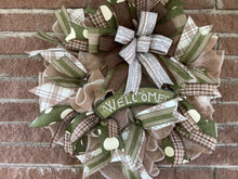 Load image into Gallery viewer, Welcome pancake home decor, Wreath for front door, Green decor
