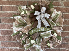 Load image into Gallery viewer, Welcome pancake home decor, Wreath for front door, Green decor
