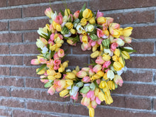 Load image into Gallery viewer, Yellow Peachy Pink &amp; Green Tulip Wreath
