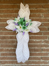 Load image into Gallery viewer, Cross-White Poly Burlap with florals
