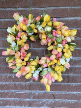 Load image into Gallery viewer, Yellow Peachy Pink &amp; Green Tulip Wreath
