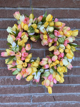 Load image into Gallery viewer, Yellow Peachy Pink &amp; Green Tulip Wreath
