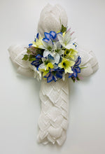 Load image into Gallery viewer, Cross-White Poly Burlap with florals
